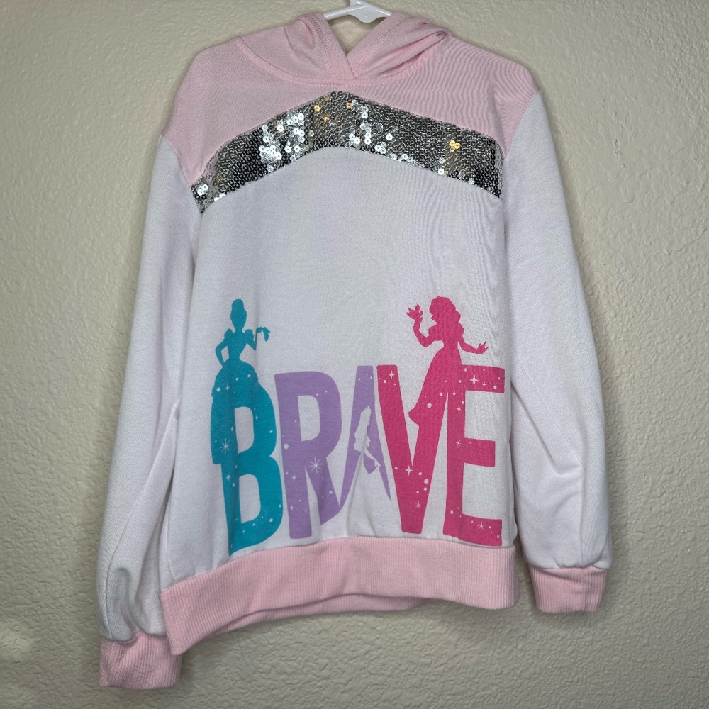 Disneyland  Princess Sweatshirt, White With Pink, Silver Sequins